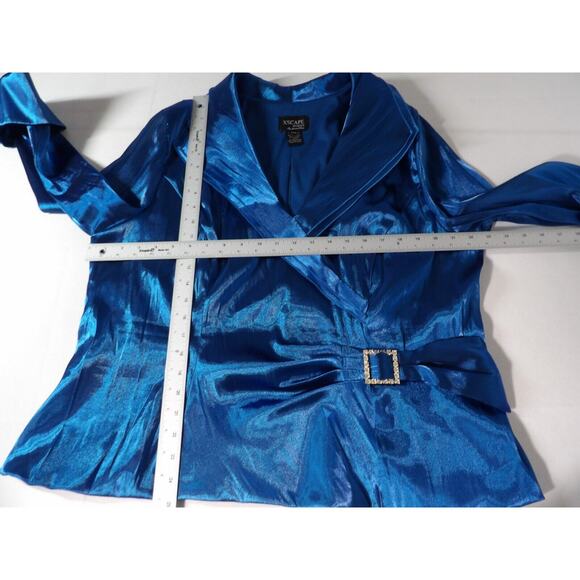 Xscape Woman By Joanna Chen 22W Silky Blouse Royal Blue Rhinestone Artsy Formal - Picture 10 of 13